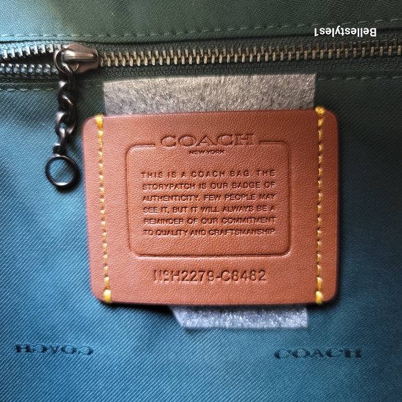 COACH Small Dufflette “C” Charm Polished Pebbled Leather Crossbody- Forest Color - Picture 14 of 16